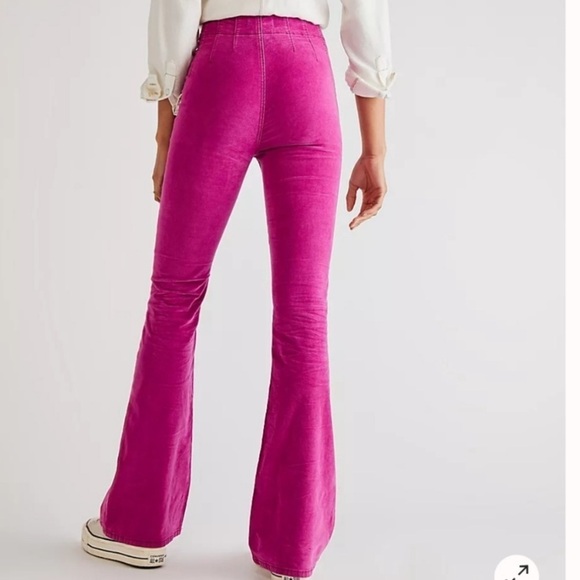NWT Free People We The Free Jayde Cord Flare Jeans High Rise Denim Pant Pink - Picture 8 of 9